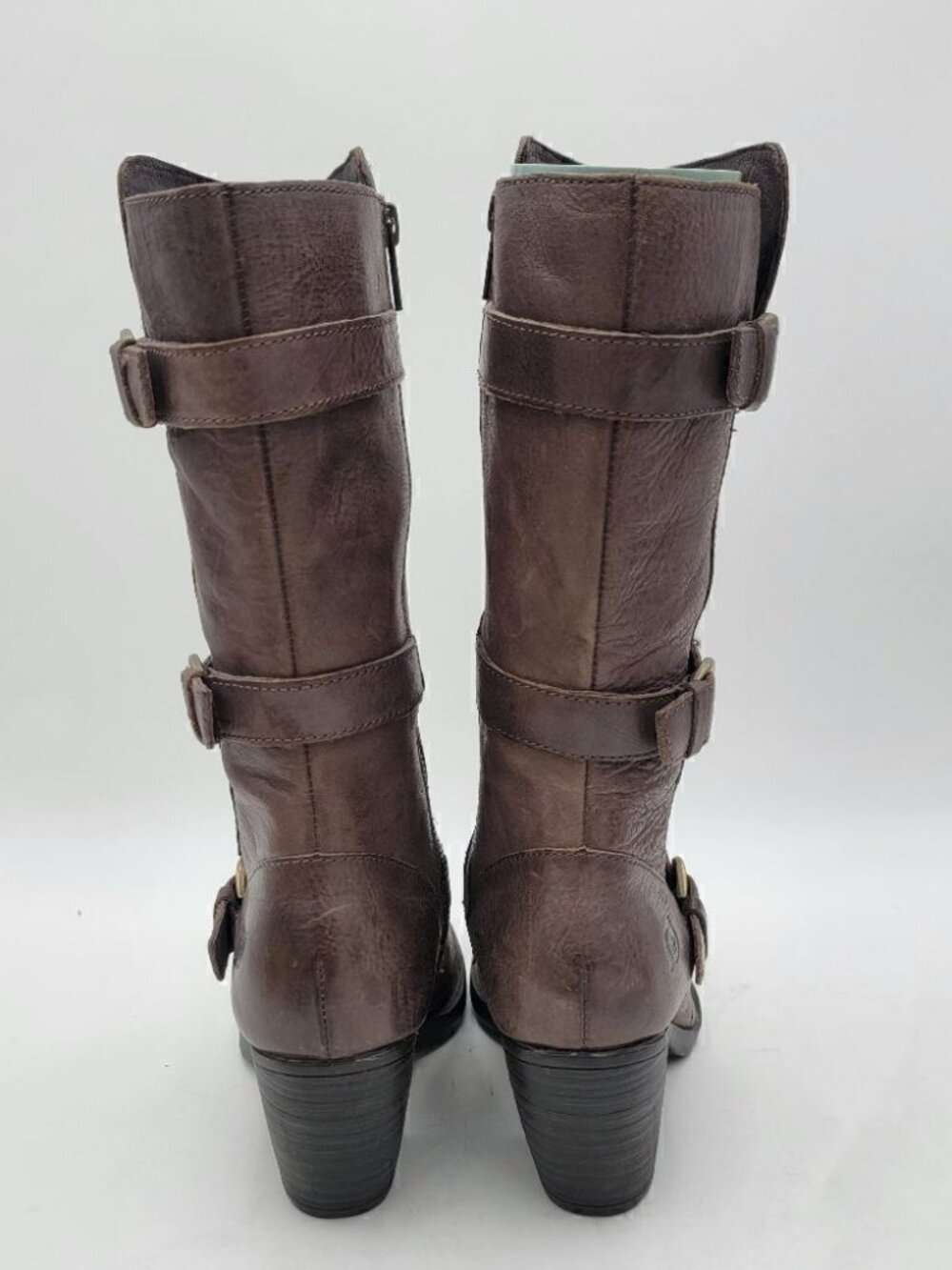 Born Brown Leather Boots Block Heel size 6.5 Maleri Zip‎ Up Buckle - Picture 9 of 10